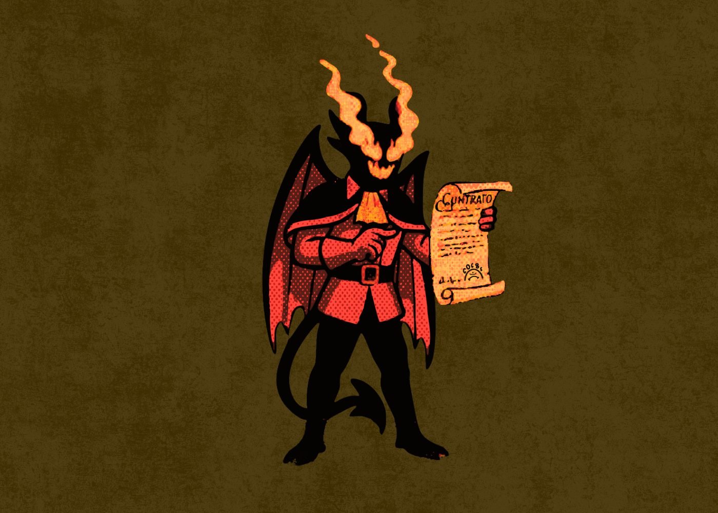 Illustration of the Cantuña devil holding the contract